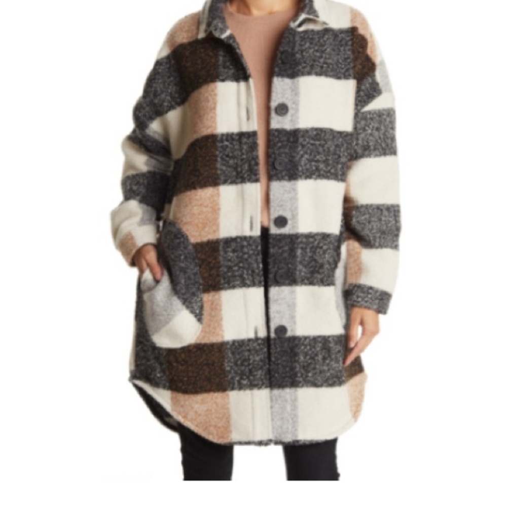 RDI Plaid Button-Up Long Shacket Coat